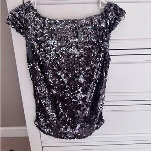Free People Sequin Black Top